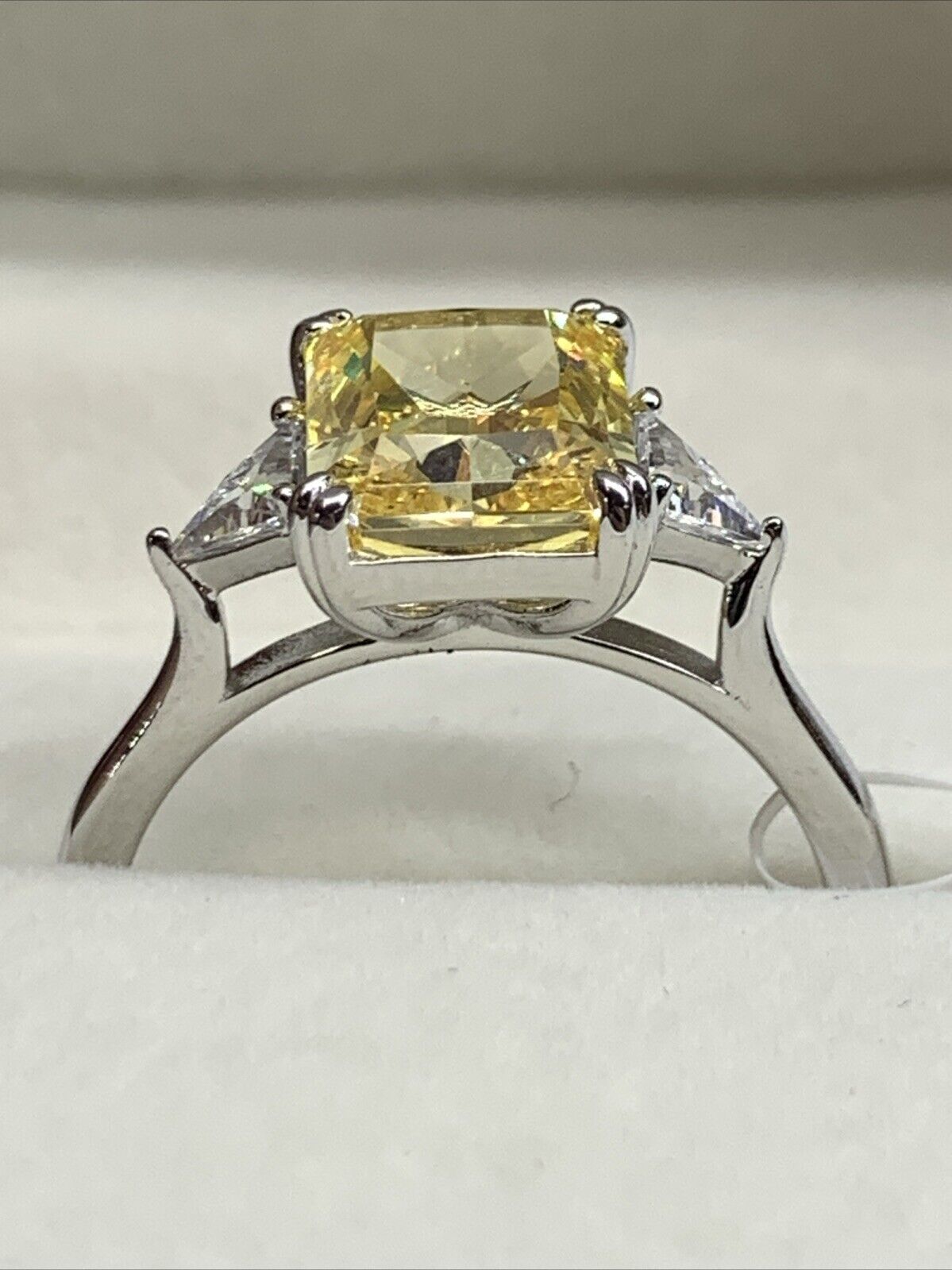 Radiant Cut Yellow Sterling Silver .925 CZ 3 Stone Engagement Ring Size 8.5
