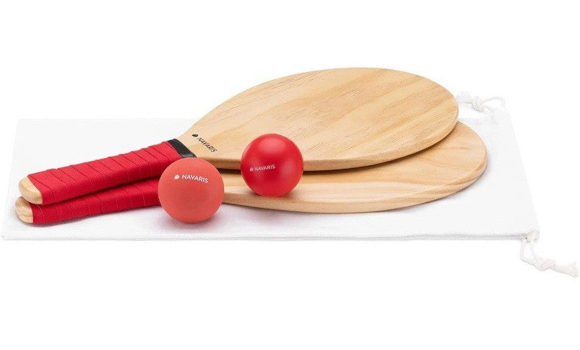Navaris Wooden Beach Rackets Set Includes 2 Paddles and 2 Balls Red Outdoor