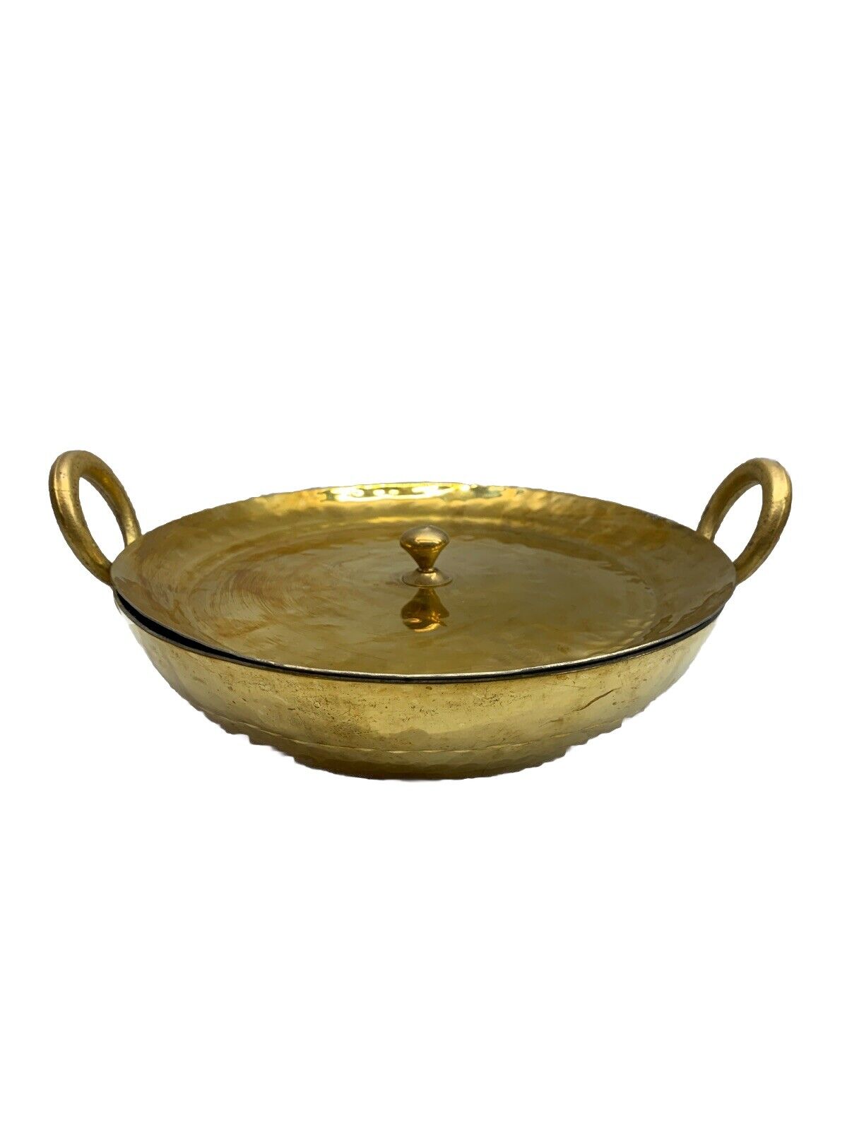 Brass Wok With a Lid, 12-in Kadhai, Nonstick Wok Pan with a Tin Coating 3.2qt