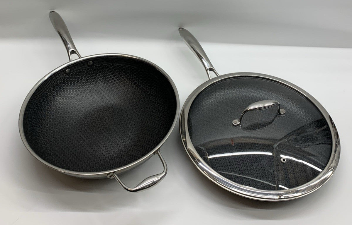 HexClad 12” 3-Piece Cookware Fry Pan Set with Cover Lid & 12