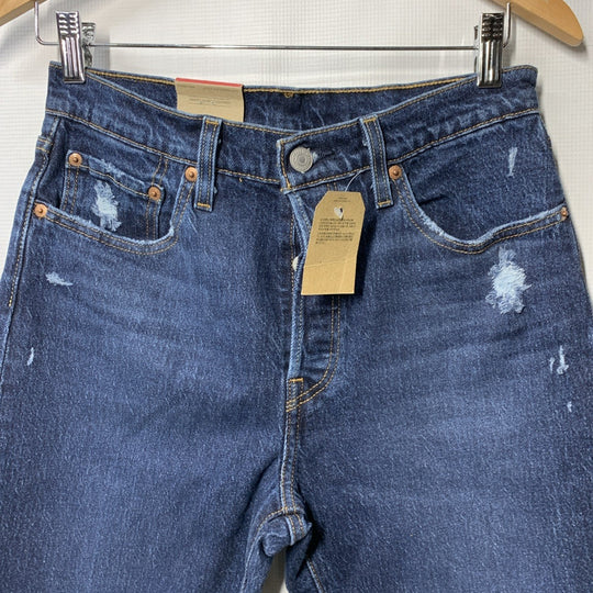 Levi's 501 Jeans Women's Cropped Straight Leg High Rise Distressed Size 28x26