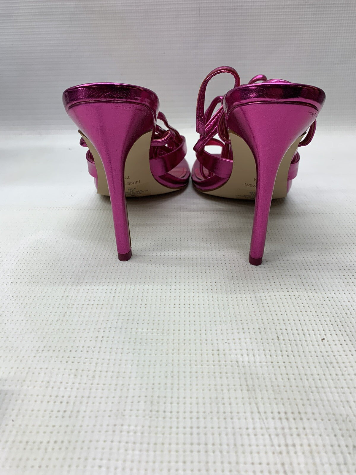 Nine West Women's Terrie Ankle Wrap Heeled Sandal Dark Metallic Pink | Prom 7.5