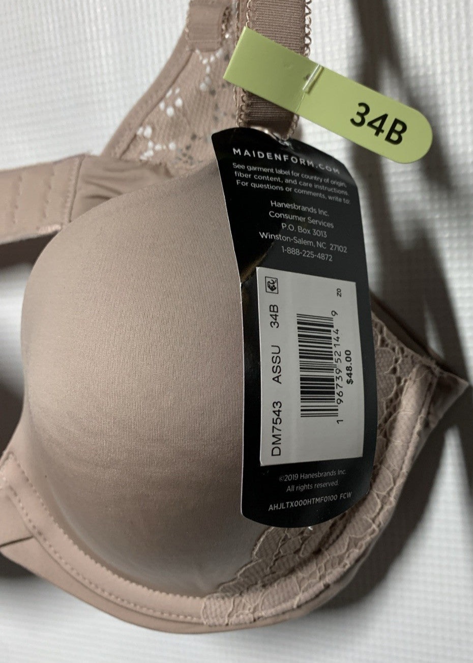 Maidenform DM7543 Underwire One Fab Fit Modern Demi T-Shirt Bra Lightly Line 34B