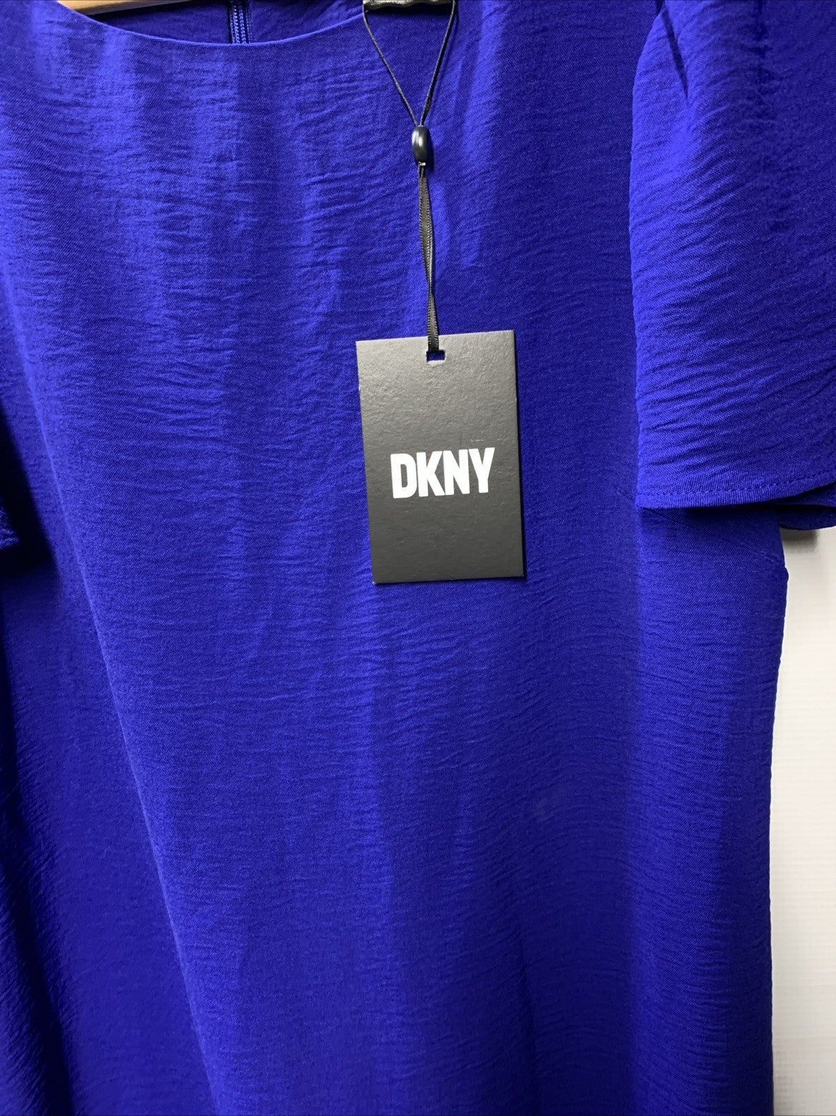 DKNY Shift Midi Dress Ruffle Short Flutter Sleeve Royal Blue SZ 2 Flowy DD1A759A