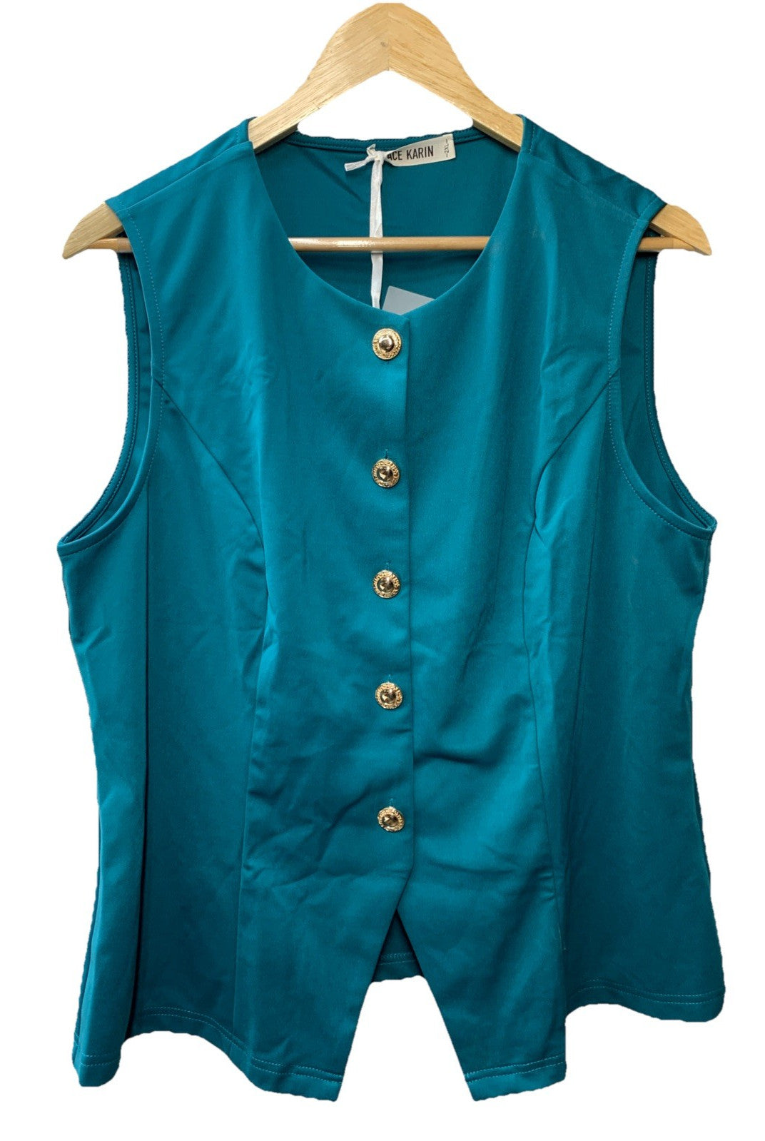GRACE KARIN Womens Stand Tank Top Shirt Sleeveless Size 2XL Teal Business Formal