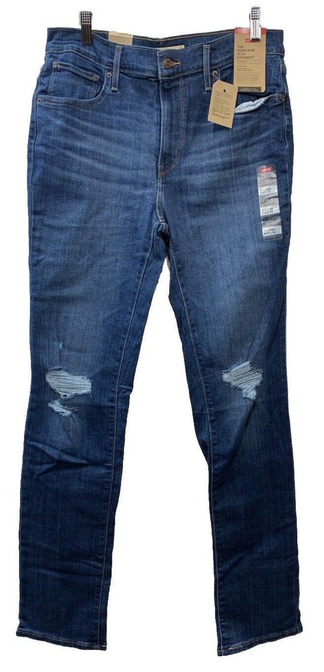 Levi's 724 Women's High Rise Straight Leg Jeans Slim 12L 31/32 Long Pants Blue