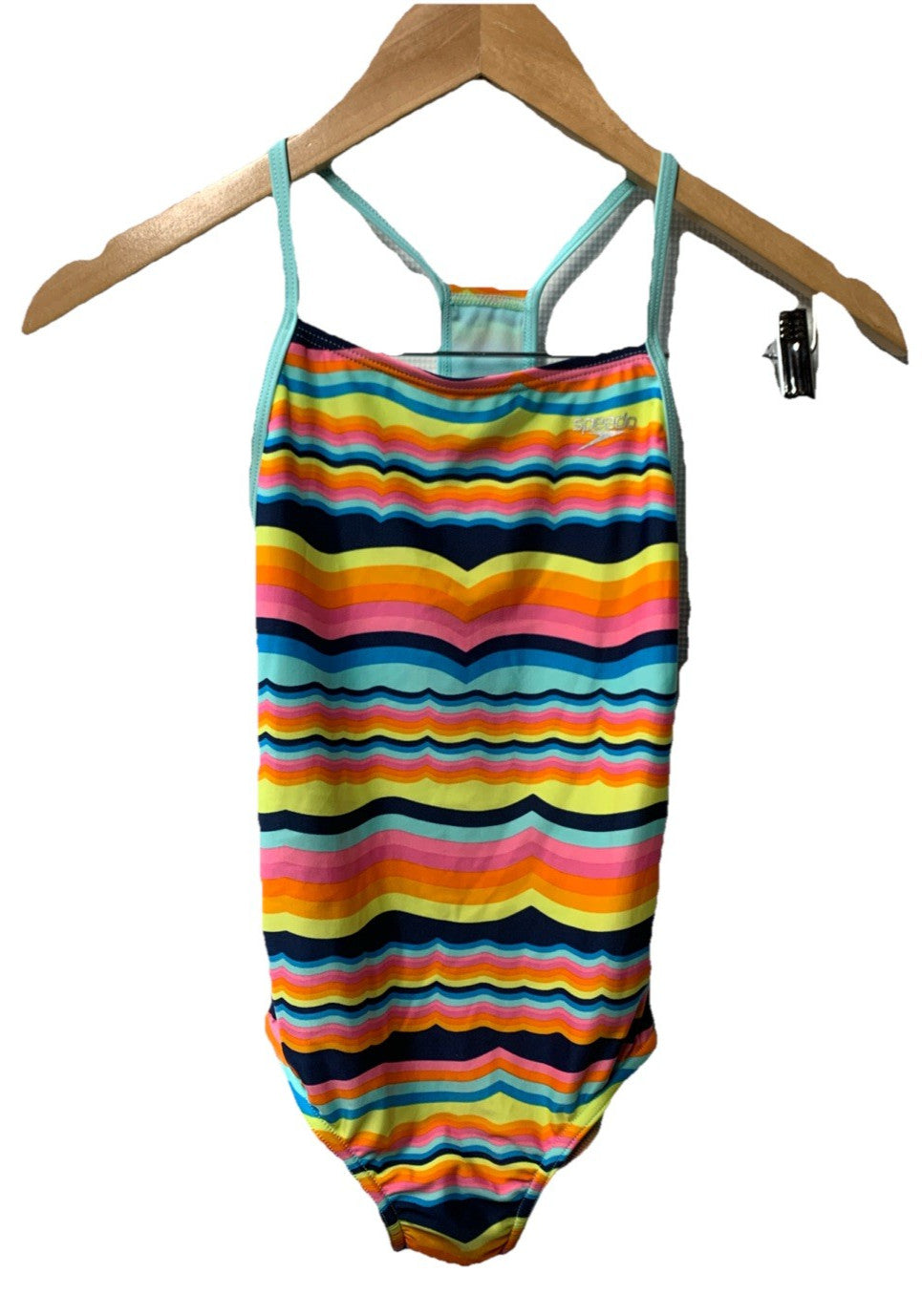 NEW!!! Speedo Girls Thin Strap One Piece Swimsuit Size L 12/14 Rainbow UPF 50+