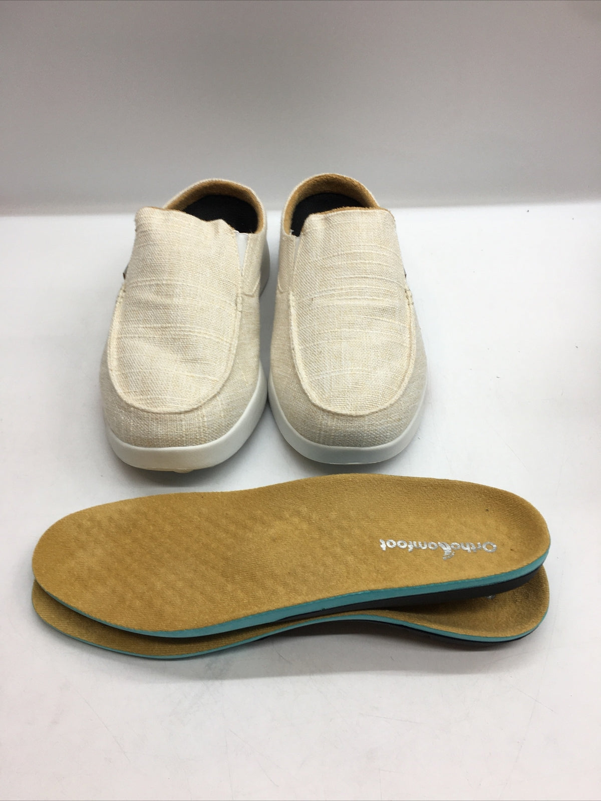 OrthoComfoot Women's Orthopedic Slip On Loafer Shoes Size 10 Beige Plantar