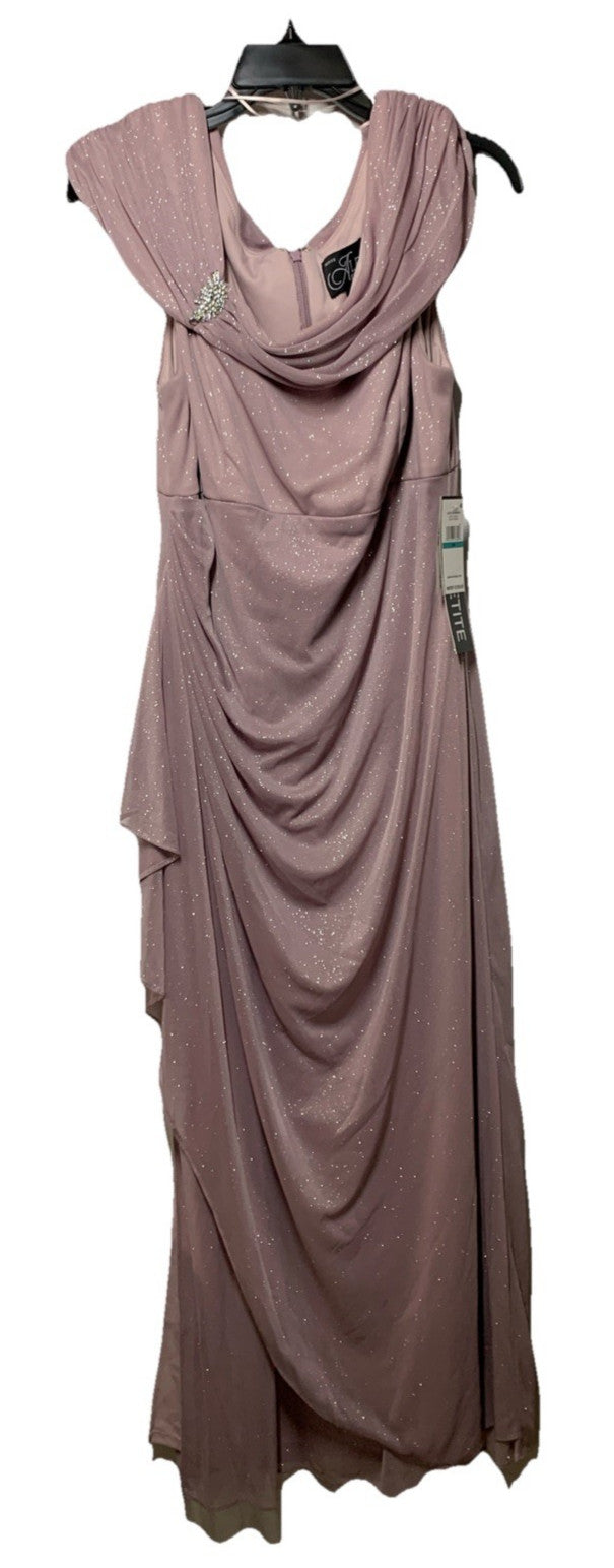 Alex Evenings Women's Long L-Neck Glitter Mesh Dress With Ruched Neck Line 16P