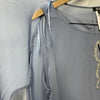 Light blue SLNY Fashions women's party sheath dress with chiffon capelet, size 16P, elegant evening attire.