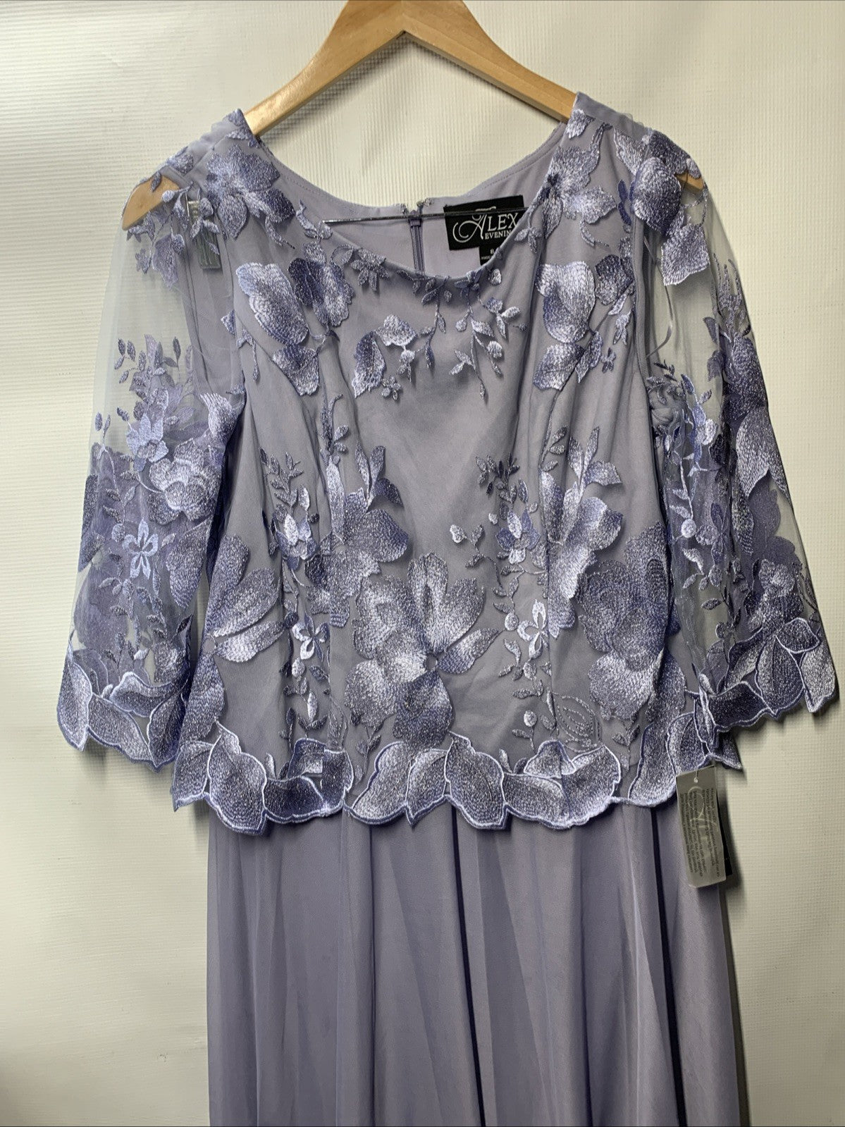 Alex Evenings Womens Wedding Formal Guest Dress 3/4 Sleeve Elegant Floral Size 8