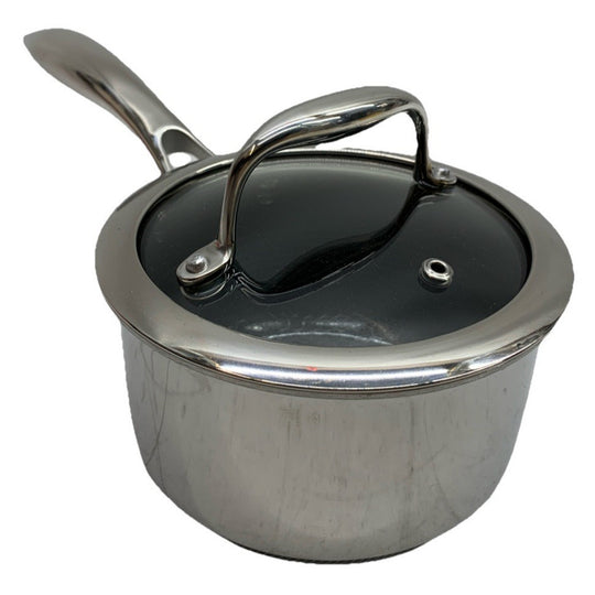 Hexclad 1QT Stainless Steel Hybrid Saucepan with Tempered Glass Cover Lid - USED