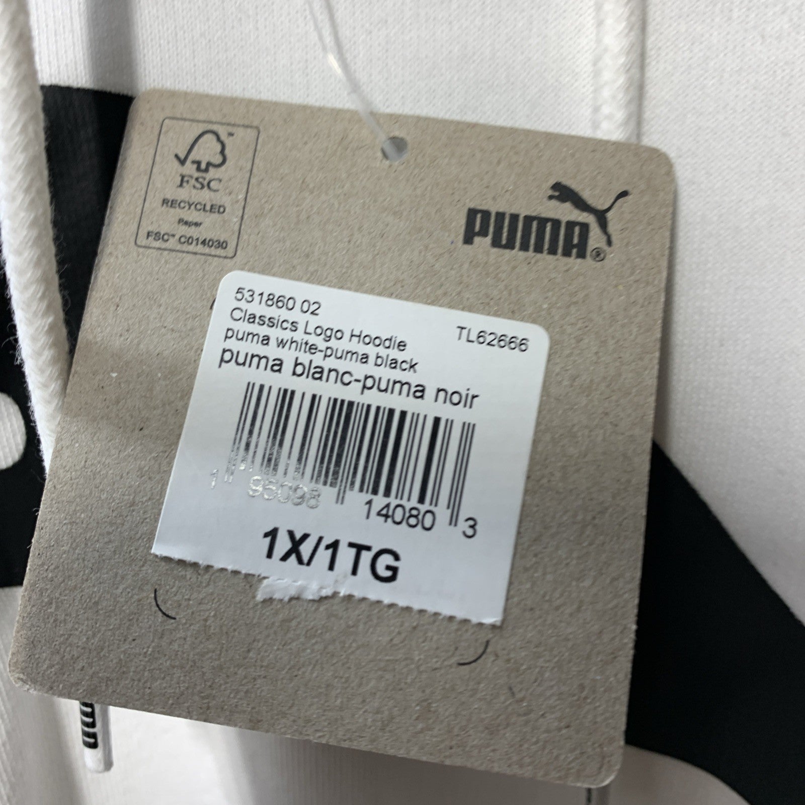 PUMA Womens Classics Hoodie Plus Sizes 1X White Long Sleeve Drawstring Pull-over