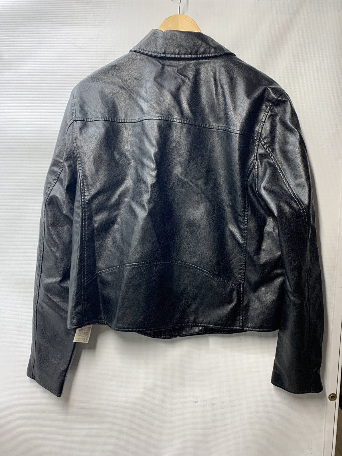 ANTHROPOLOGIE Faux Leather Moto Jacket Women's Long Sleeve with Pockets Size XL