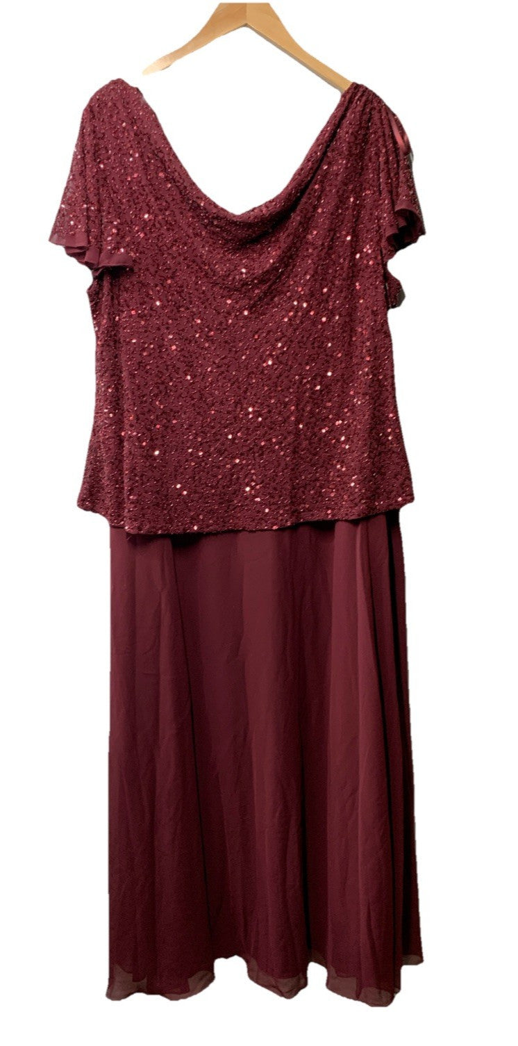 J Kara Women's Beaded Cowl Neck Flutter Sleeve Dress Cranberry Plus Size 22W