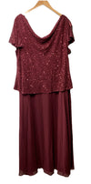 J Kara Women's Beaded Cowl Neck Flutter Sleeve Dress Cranberry Plus Size 22W