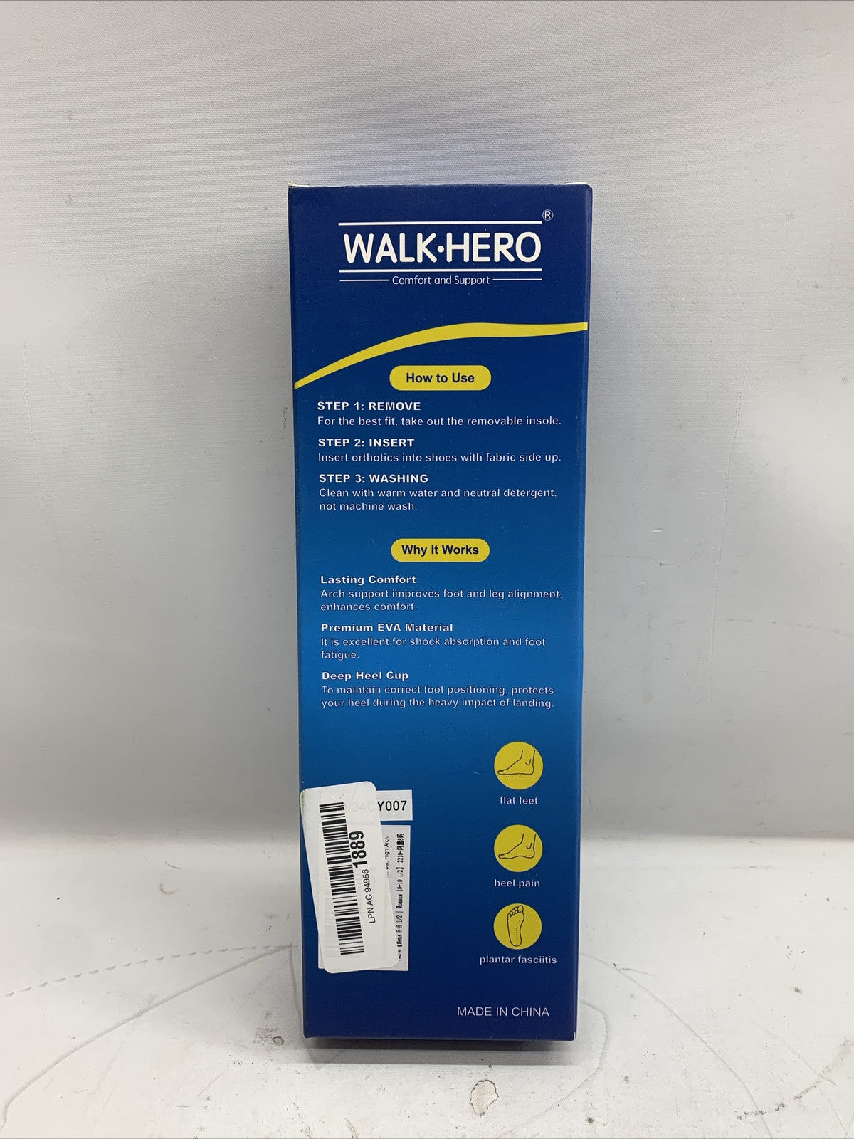Walk Hero Plantar Fasciitis Feet Insoles High Arch Orthotics E M 8 8.5/W 10 10.5