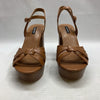 Nine West Women's Rast Platform Block High Heeled Sandal Brown 9M Open Round Toe