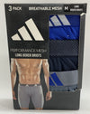 Men's Adidas 3-Pk Sport Performance Mesh Long-Leg Boxer Briefs M Blue/Gray/Black