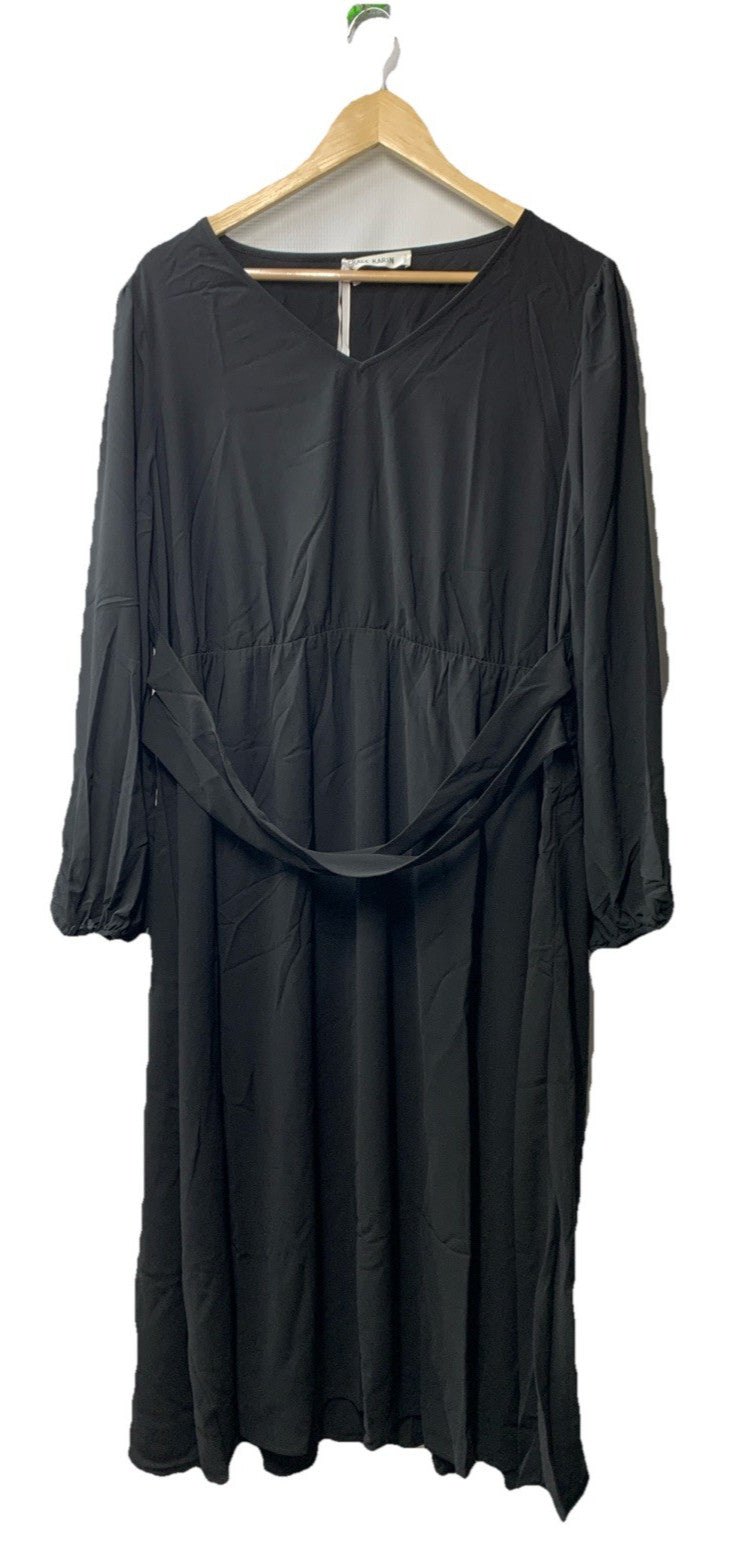 GRACE KARIN Women's Chiffon Dresses V Neck Long Sleeve Smocked Size 2XL Black