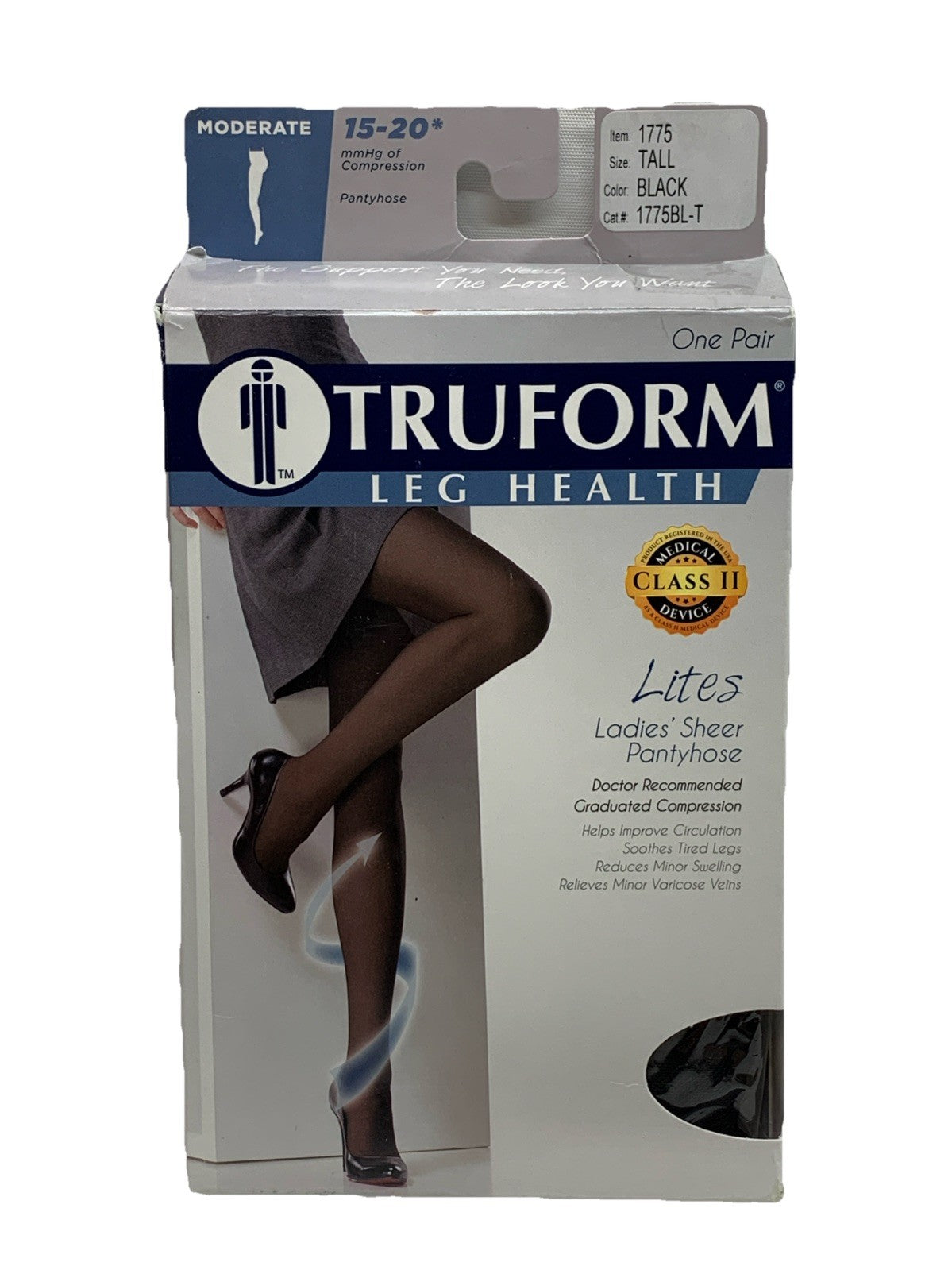 Truform Leg Health Sheer Pantyhose 15-20 mmHg of Compression Tall Black 1775BL-T