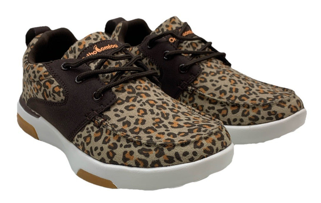 Ortho Comfort Shoes Womens 6.5 Fashion Sneakers Leopard Brown Fabric Lace Up