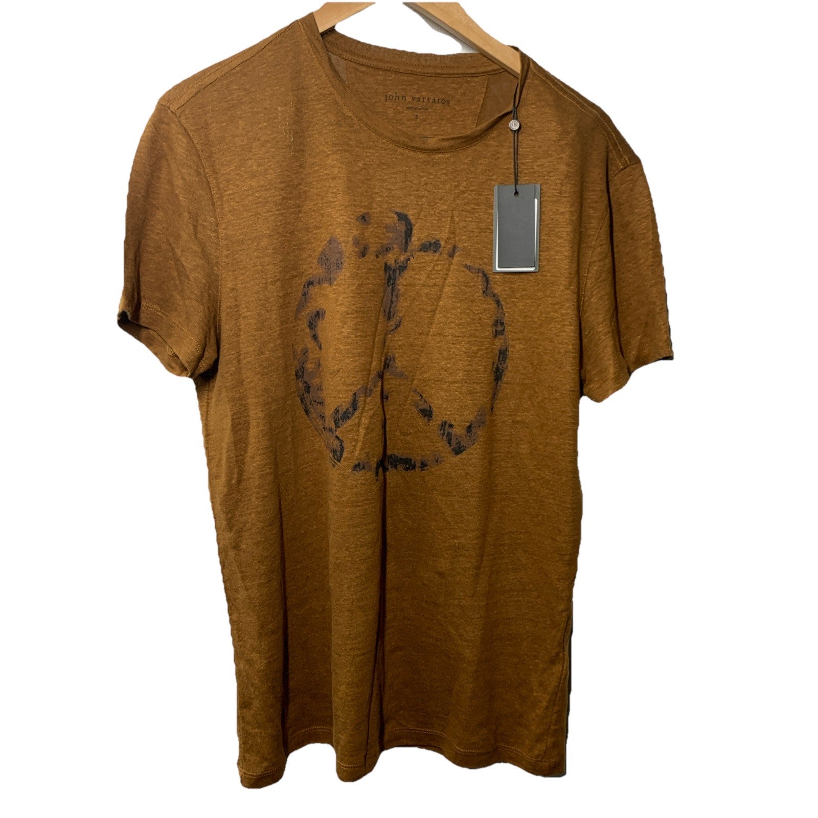 JOHN VARVATOS Linen Faded Peace Symbol Graphic Tee Shirt Mens Short Sleeve Small