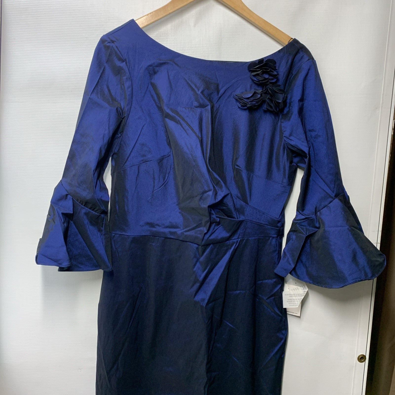 Alex Evenings Women's Short Taffeta Portrait Collar Formal Dress Blue Size 12