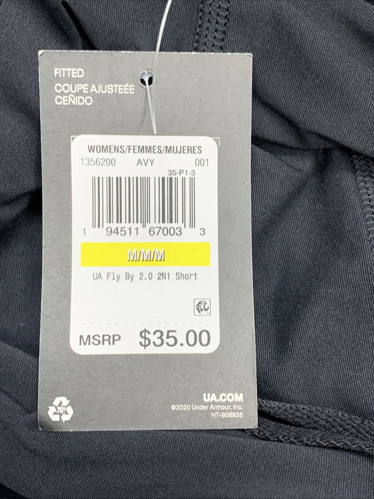 Black Under Armour Fly By 2.0 women's activewear shorts, fitted style, size M, designed for comfortable body building workouts.