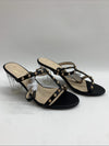 Perphy Rivets Heel Slingback T-Strap Chunky Clear Heels Studded Sandal 7 Black