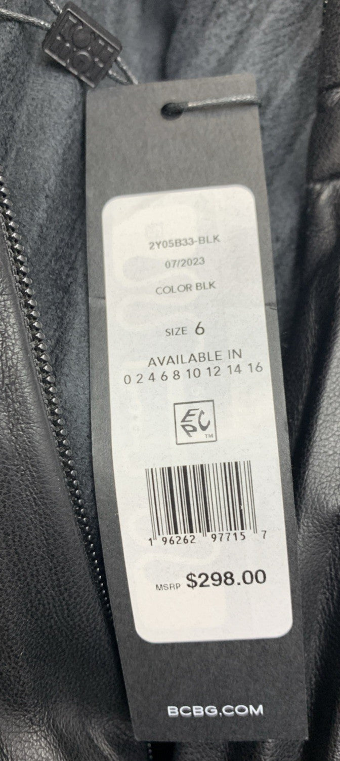 BCBGMAXAZRIA Women's Faux Leather Pleated Skirt with Back Zipper Size 6 Black