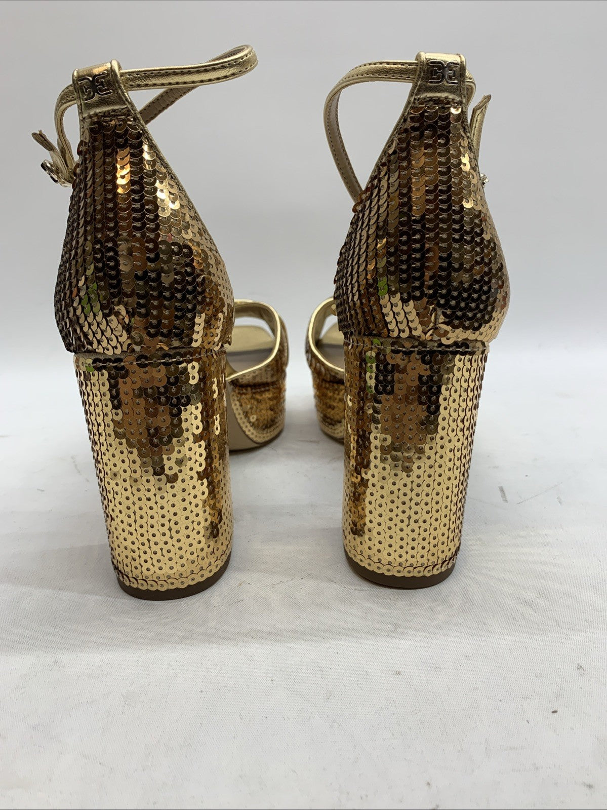 Sam Edelman Jullian2 Women's Platform Gold Sequins 8.5 M Open Toe Heel Sandal