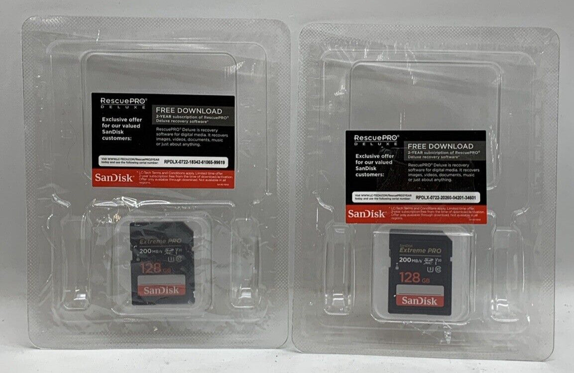 SanDisk Extreme PRO 128GB UHS-I U3 SDXC 200MB/s 4K Mem Card SDSDXXD-128G Lot Of2