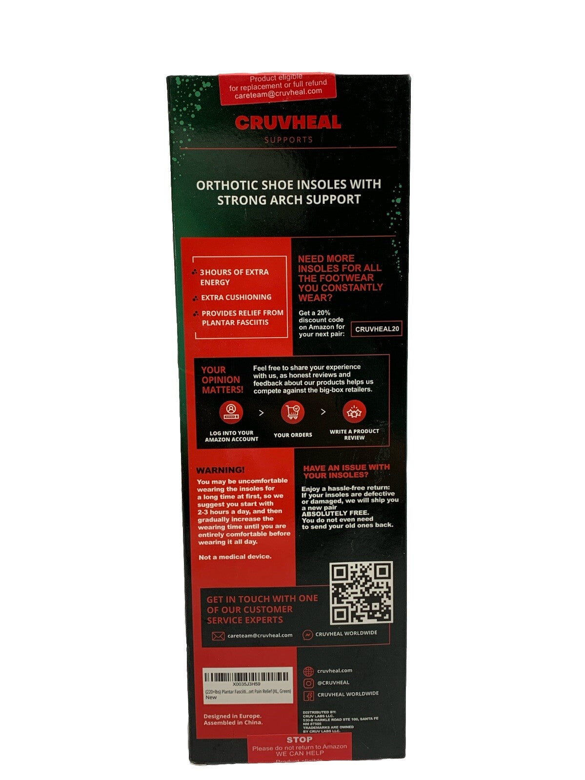 Cruv Heal Work Arch Support New Insoles Men Women XL 220+ LBS Cut to Fit Ortho