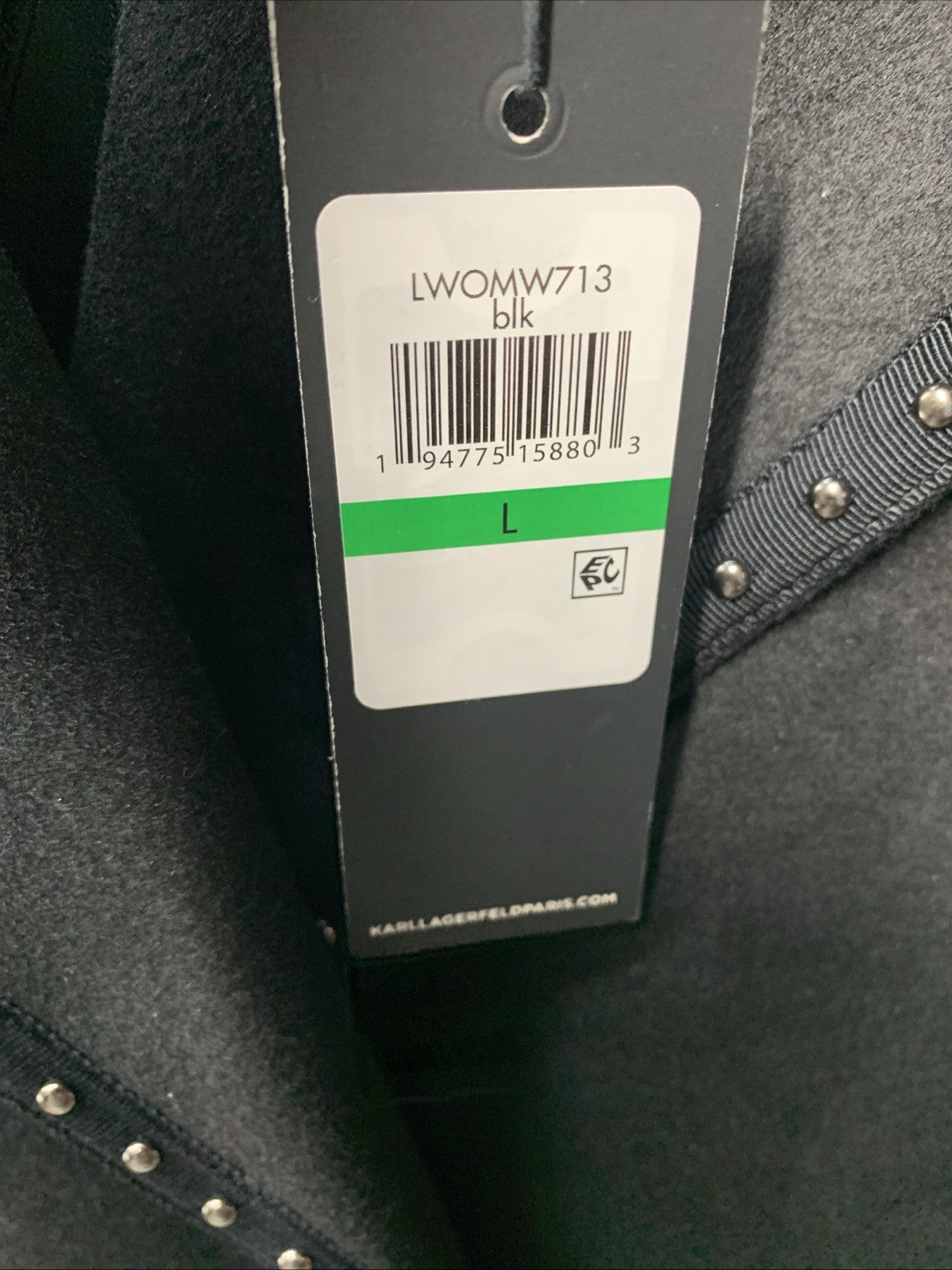 Karl Lagerfeld Paris Black Wool Coat Size L Long Sleeve LWOMW713 Big Collar