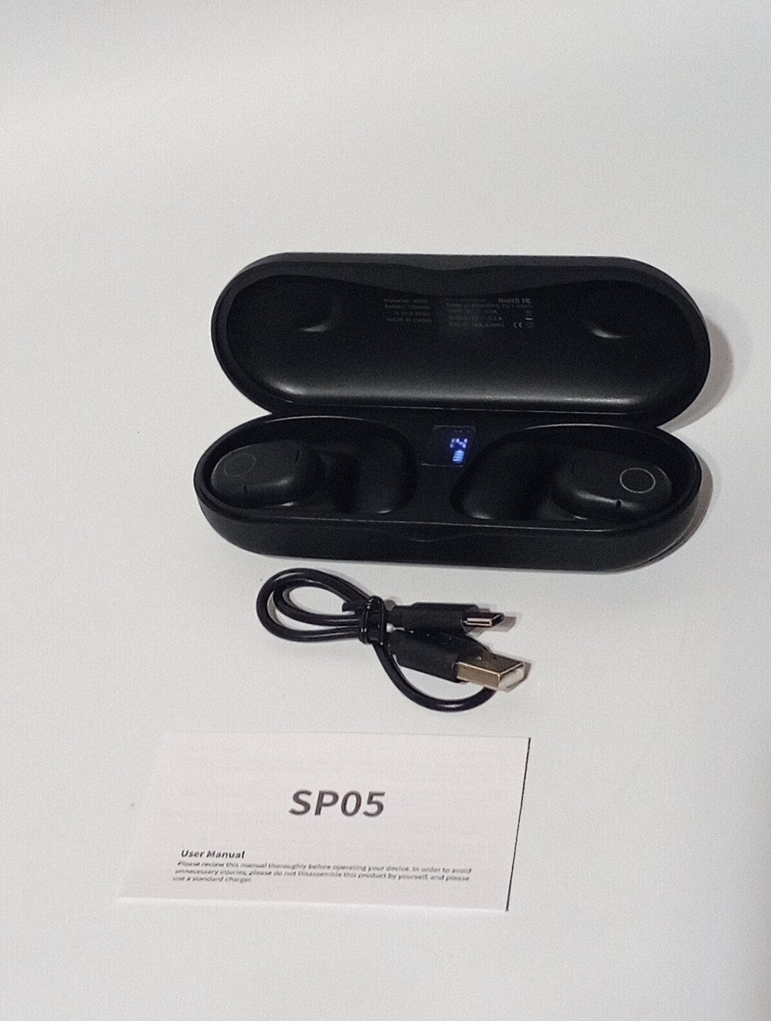 SP05 Open Ear Headphones Black Ultra Lightweight 16.2mm Trumpet Earbuds Earhooks