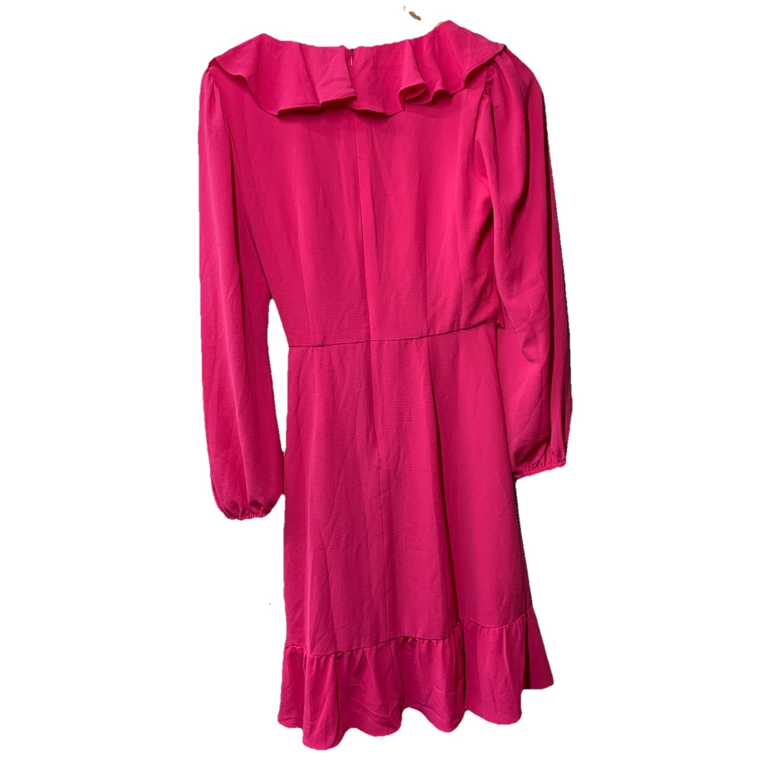 London Times V-Neck Ruffle Detail Long Sleeve Dress Women's Casual Size 6 Pink