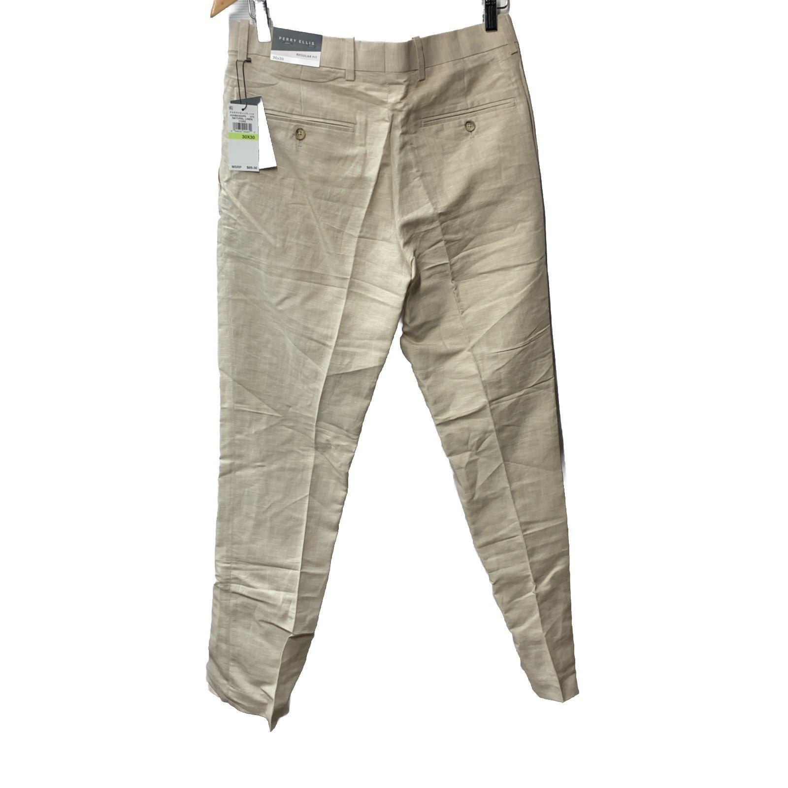 Perry Ellis Men's Linen Blend Dress Pants Natural Linen Size 30x30 with Pockets