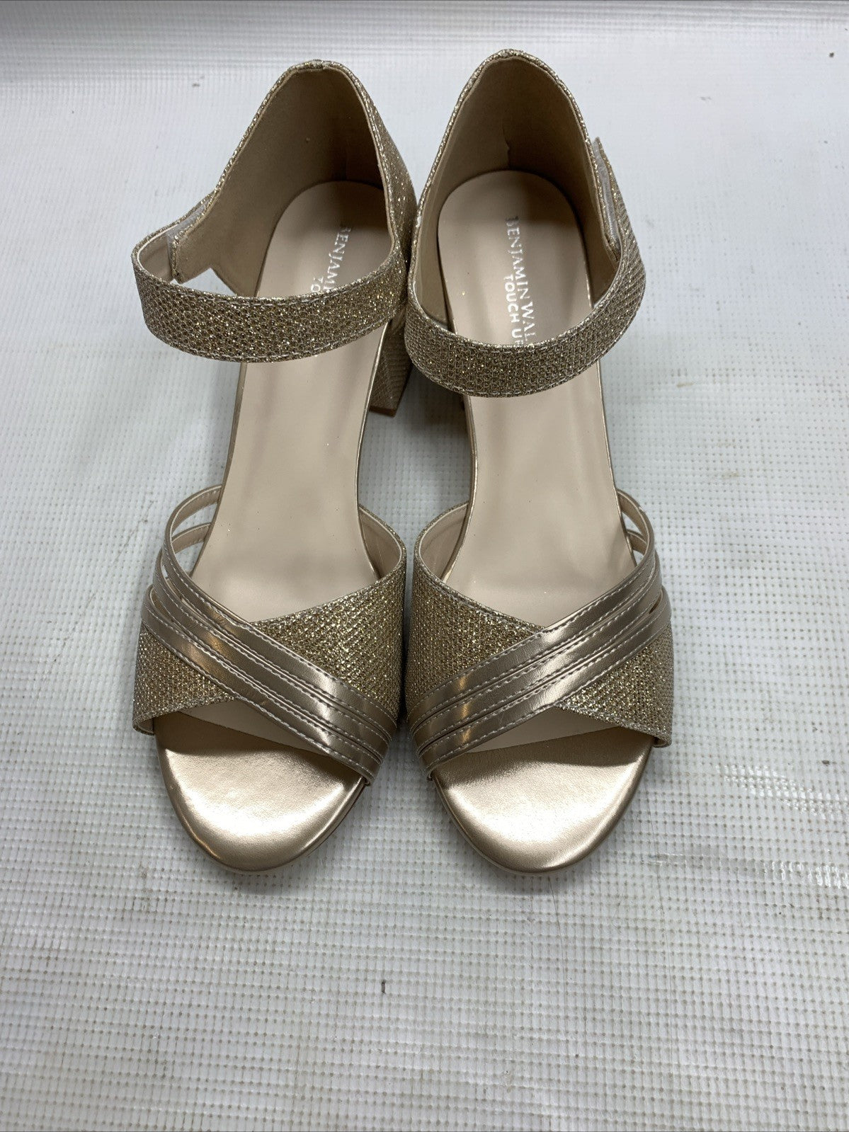 Touch Up Foster Womens' Heeled Sandals Gold 4679W Size 9W Hook & Loop Open Toe