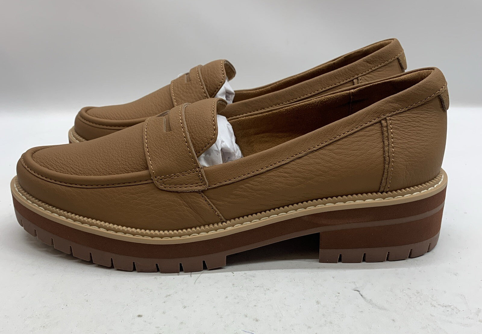 Women's Shoes TOMS CARA Casual Leather Lug Loafers 10W Tan Leather Slip-on NWT