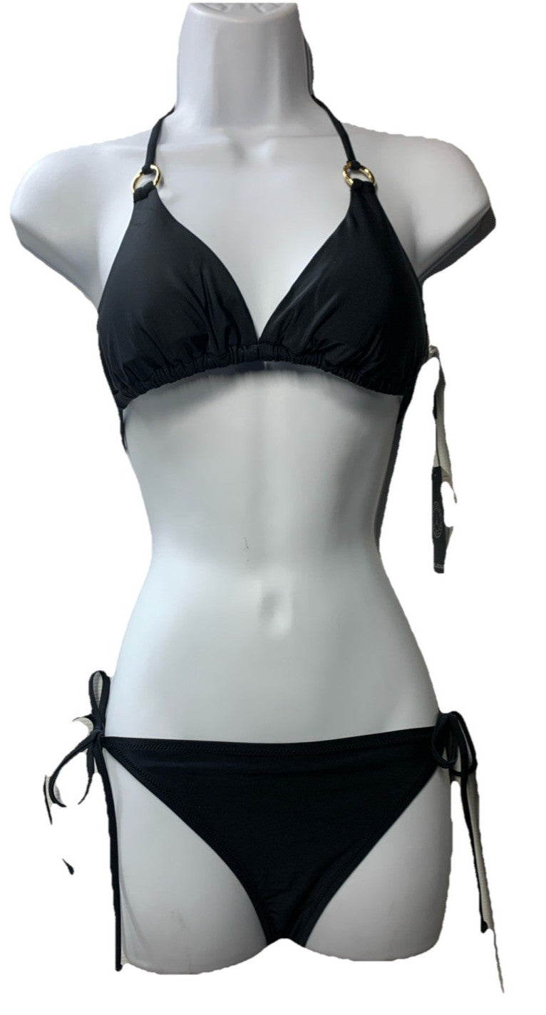 RELLECIGA Women's Triangle Bikini Set Black Small 2 Piece Swimwear Drawstring