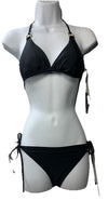 RELLECIGA Women's Triangle Bikini Set Black Small 2 Piece Swimwear Drawstring