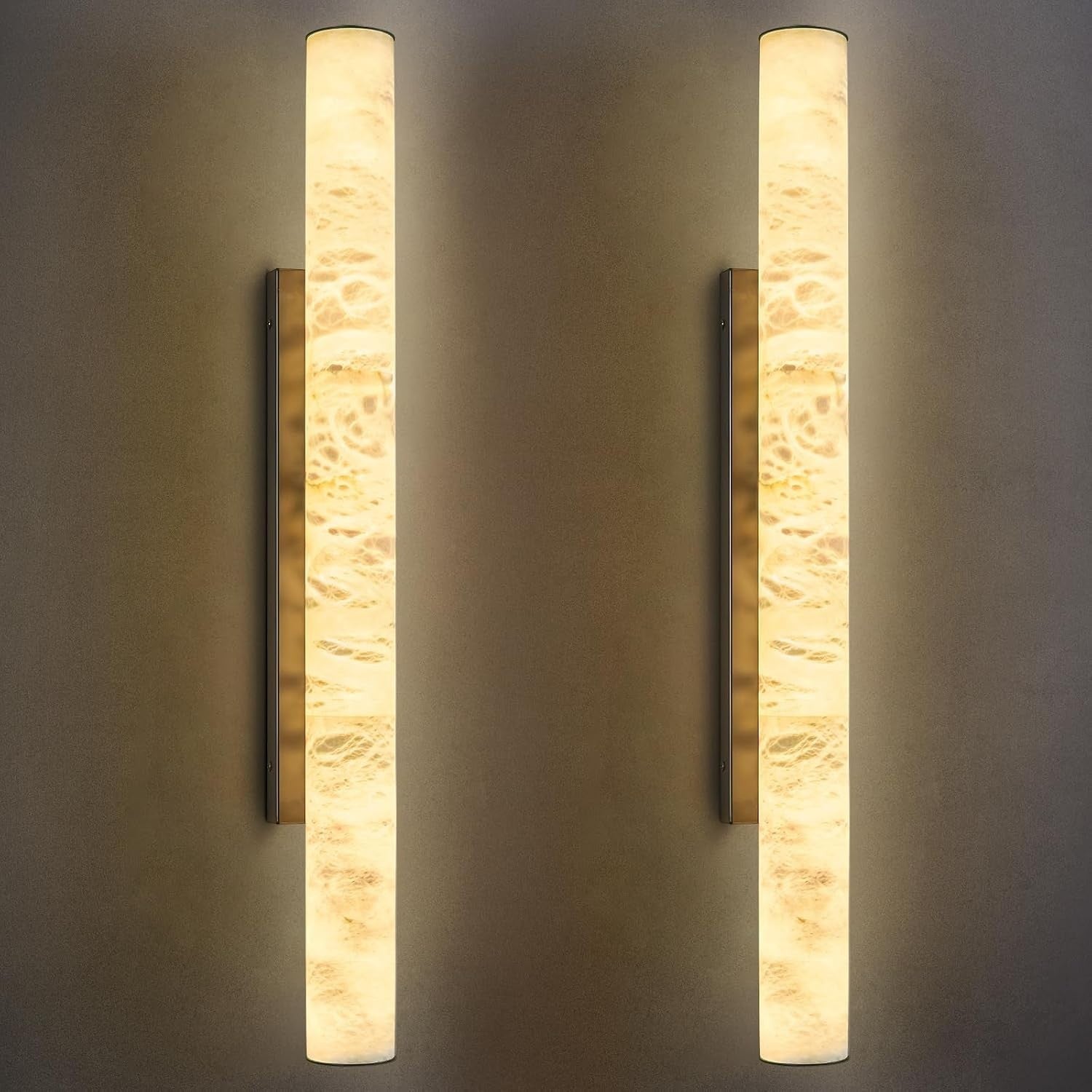 Natural Alabaster Wall Sconces Set of Two Spanish Marble Wall Light Cylinder Mod