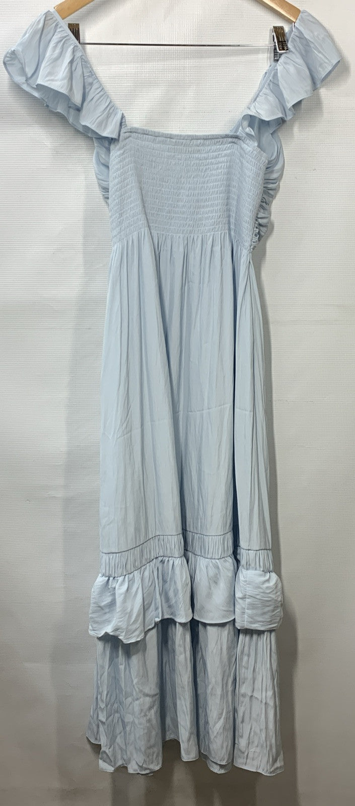 Ramy Brook Dress Satin Tiered Ruffle Baby Blue Nelly Smocked Dress XXS V-Neck