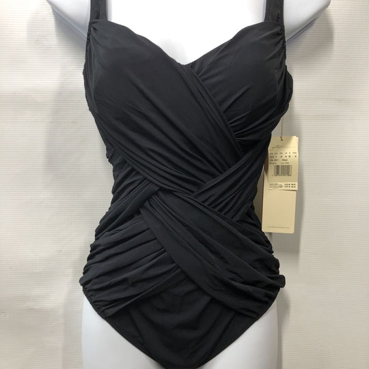 Gottex 281137 Draped Panel Sweetheart Square Neck One Piece Swimsuit Size 8 Blac