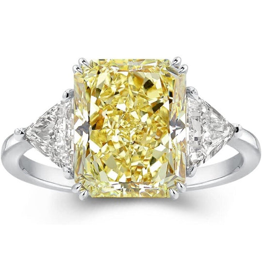 Radiant Cut Yellow Sterling Silver .925 CZ 3 Stone Engagement Ring Size 8.5