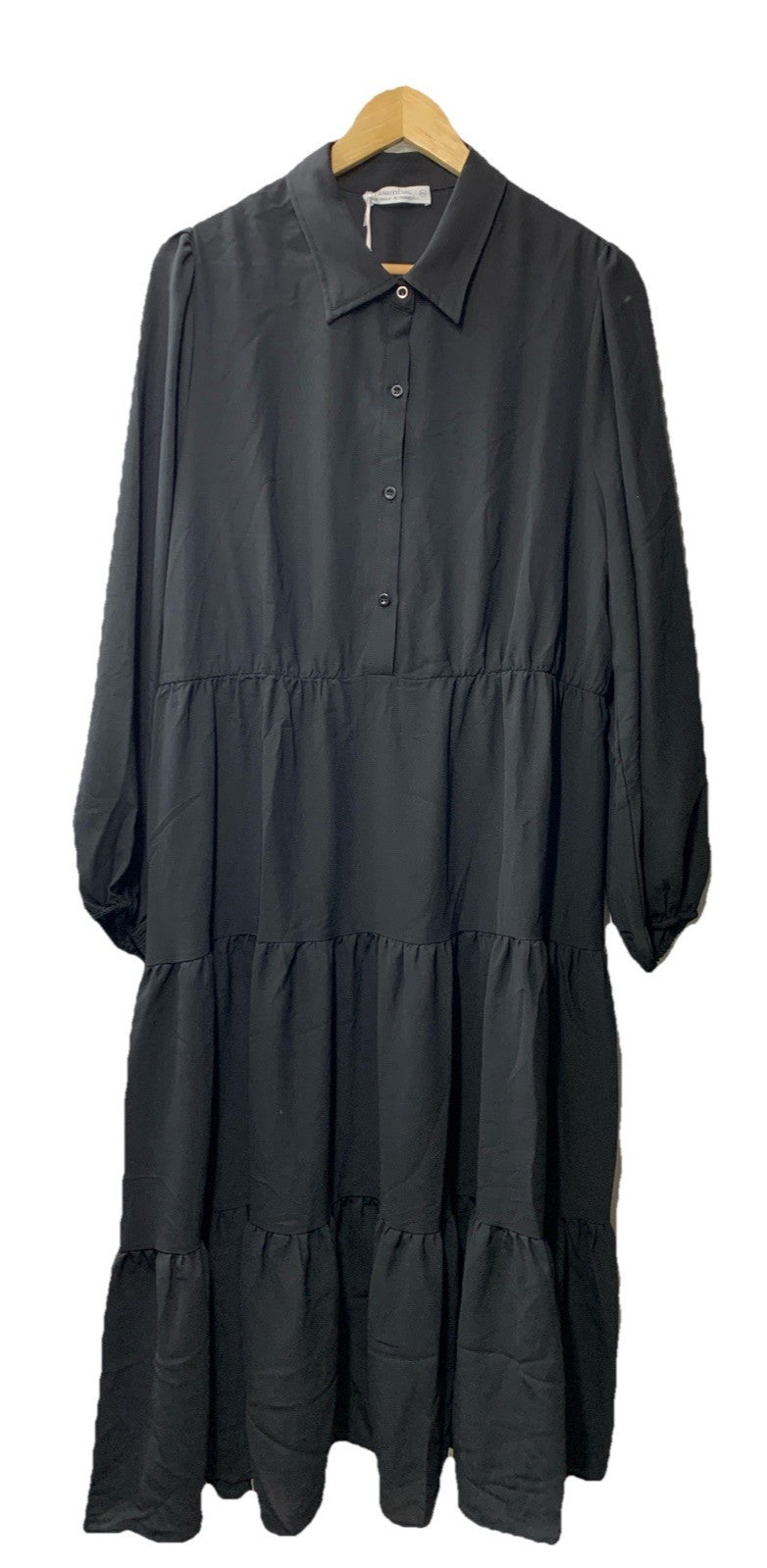 Jasambac Womens Casual 3/4 Sleeve Shirt Dress Button-Up V Neck Size 2XL, Black