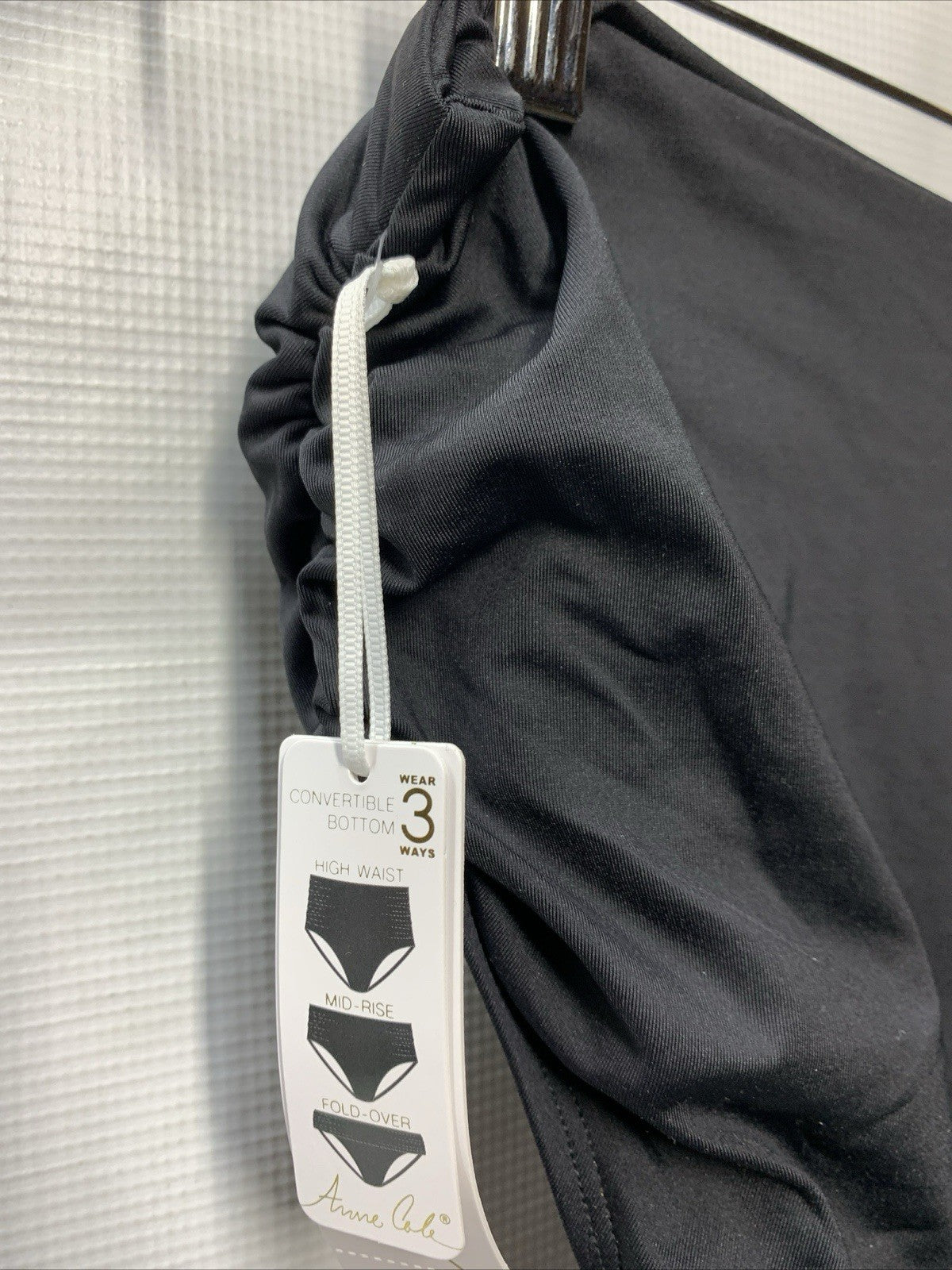 Anne Cole Convertible High Waist Shirred Swim Bottom Black L143057 Womens Size S