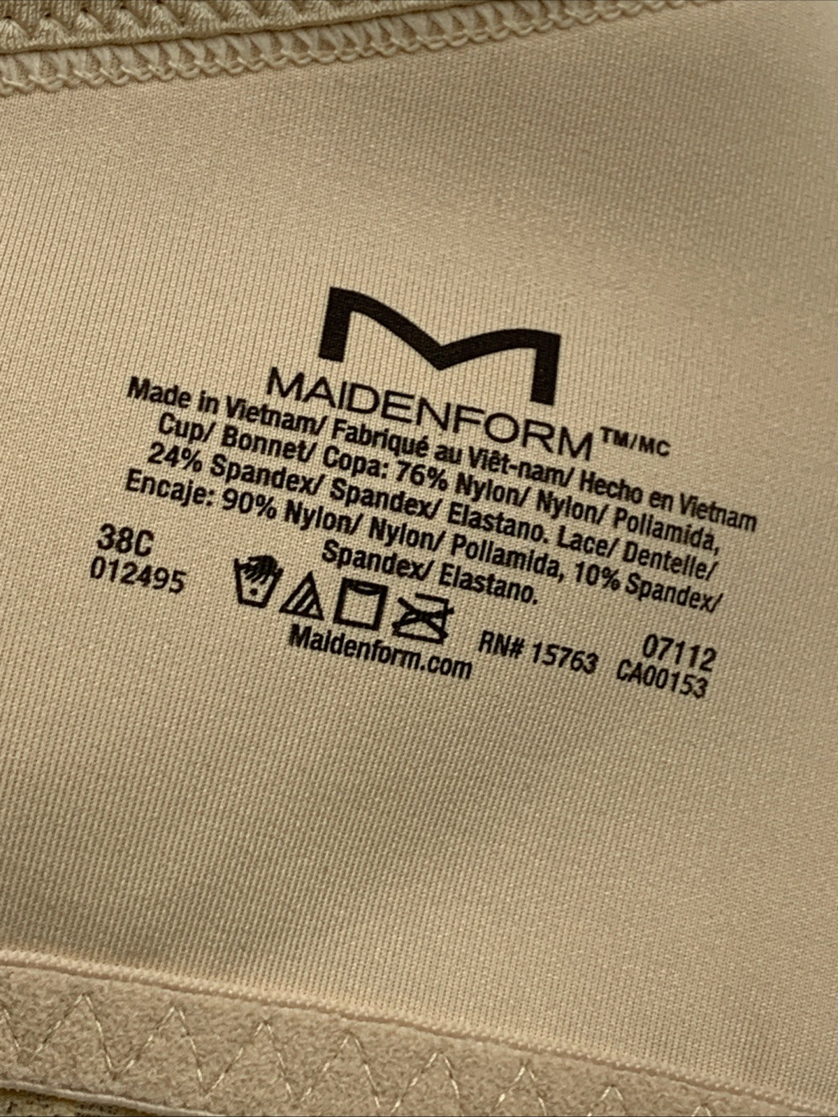 Maidenform One Fab Fit Full Coverage Racerback Underwired Bra 38C Beige 07112