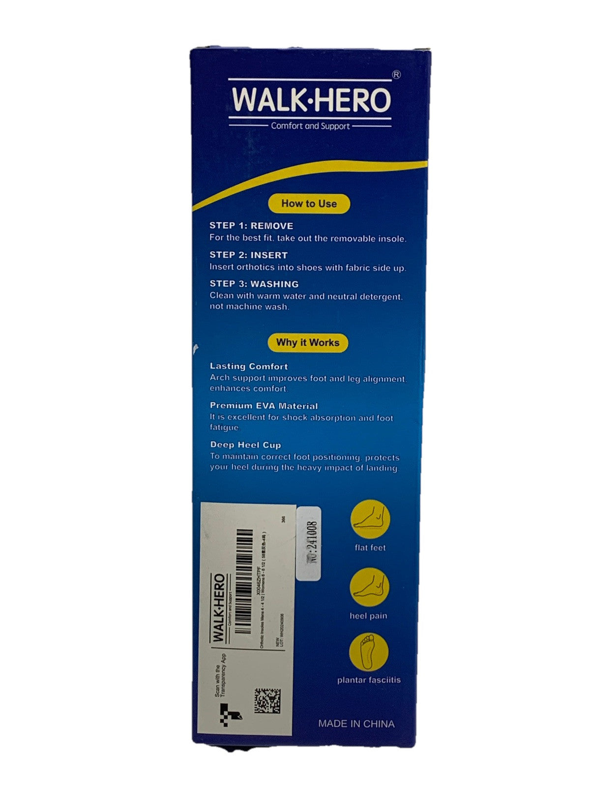 WALK-HERO Medical Orthotic Insoles, Size Men's 4-4 1/2, Women's 6-6 1/2, Grey